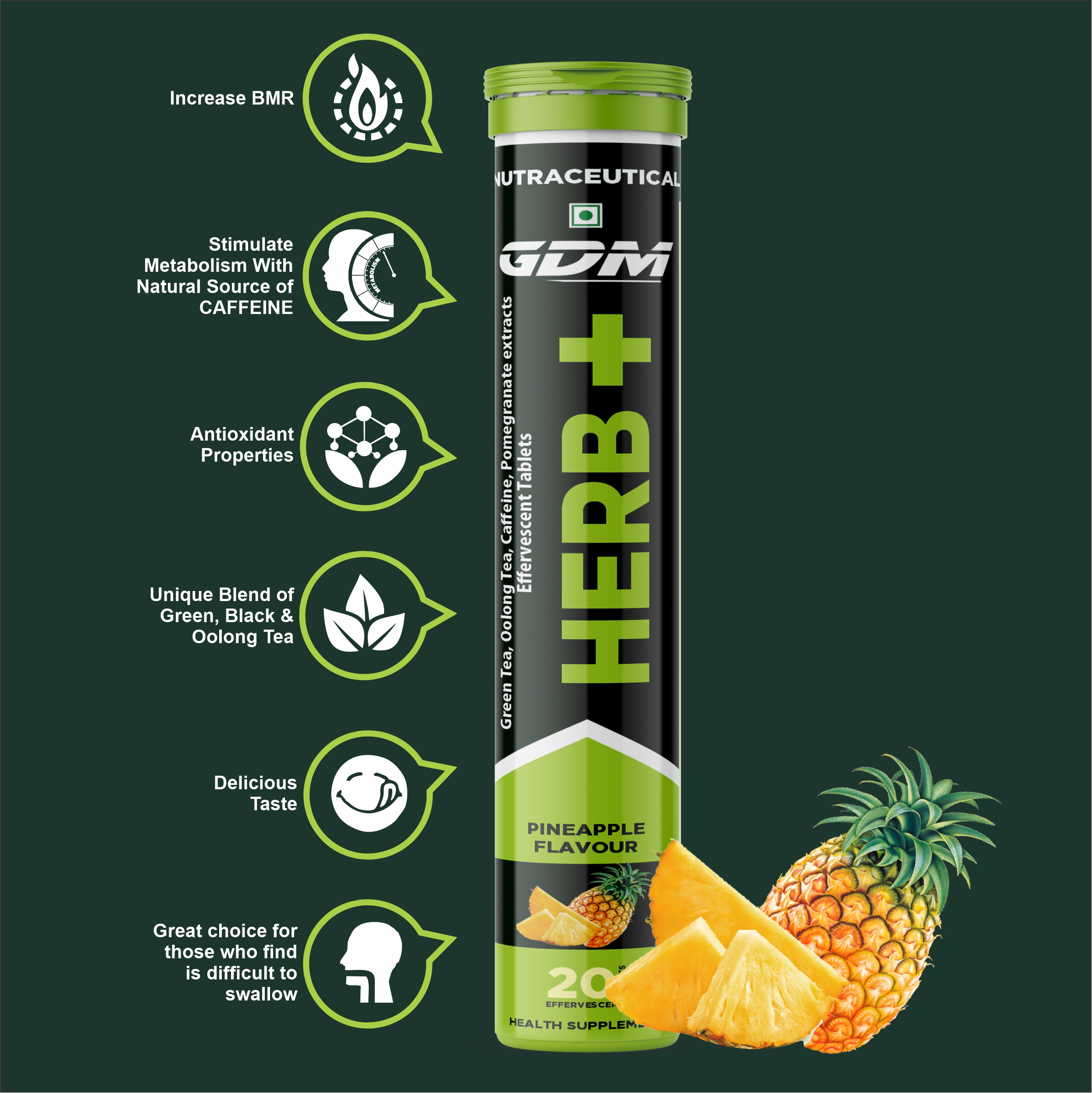 GREEN TEA EXTRACT WITH GINGER EXTRACT AND CAFFEINE EFFERVESCENT TABLET GDM Nutraceuticals llp