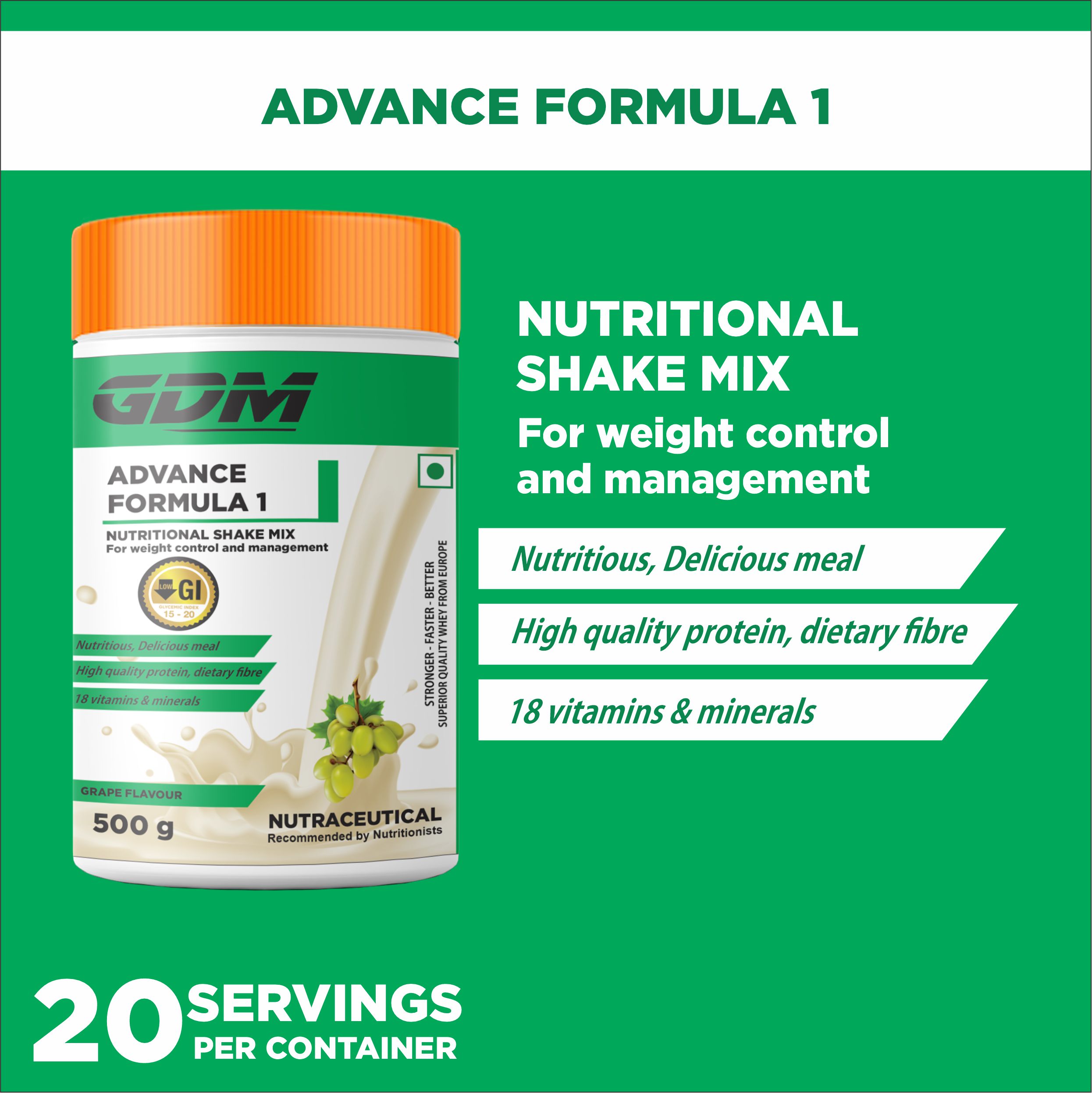 Meal replacement Protein Powder with Whey Protein, Dietary fibers