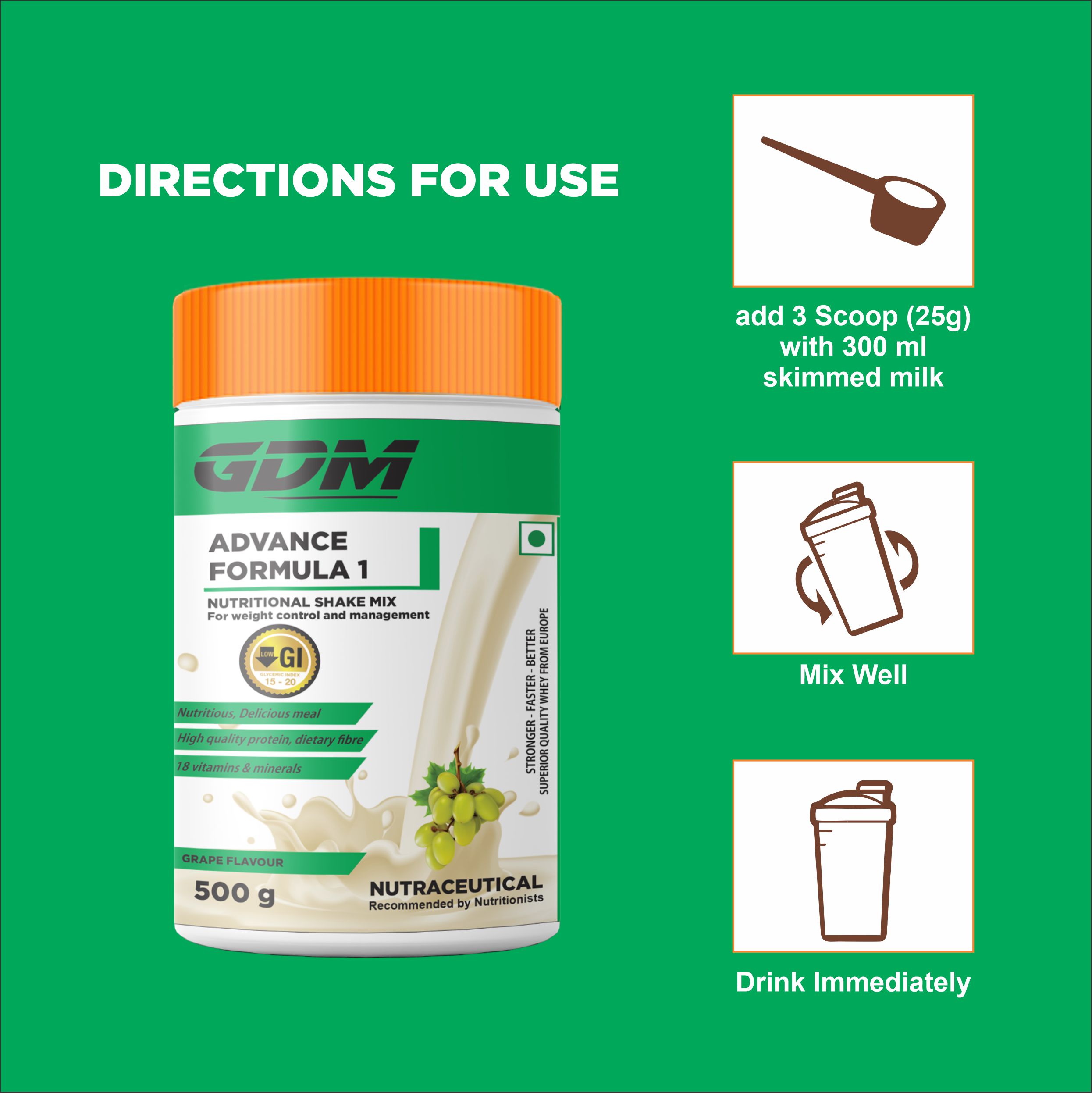 Meal replacement Protein Powder with Whey Protein, Dietary fibers